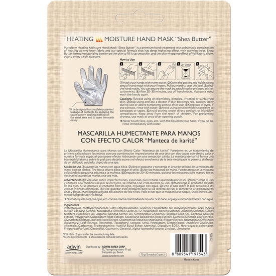 PUREDERM Shea Butter Heating Moisture Hand Mask, Máscara de Manos 1 Par