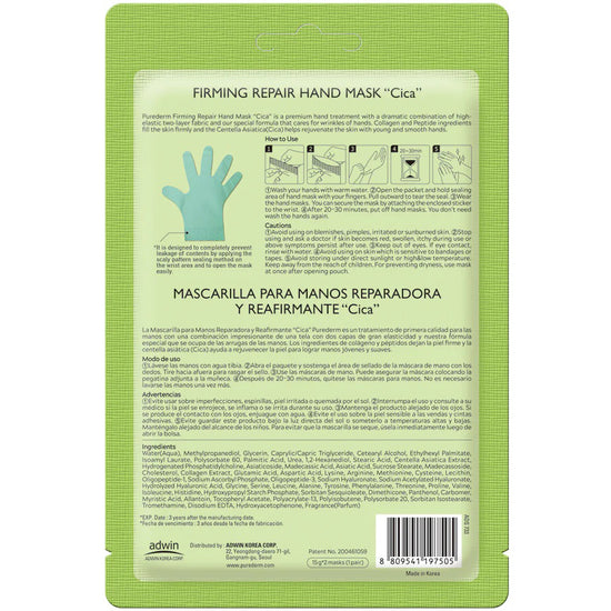 PUREDERM Firming Repair Hand Mask Cica, Máscara de Manos Cica 1 Par