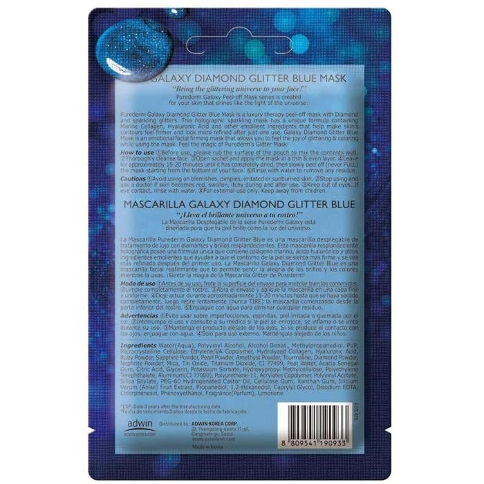 PUREDERM Galaxy Diamond Glitter Blue Mask, Mascarilla Despegable 10gr