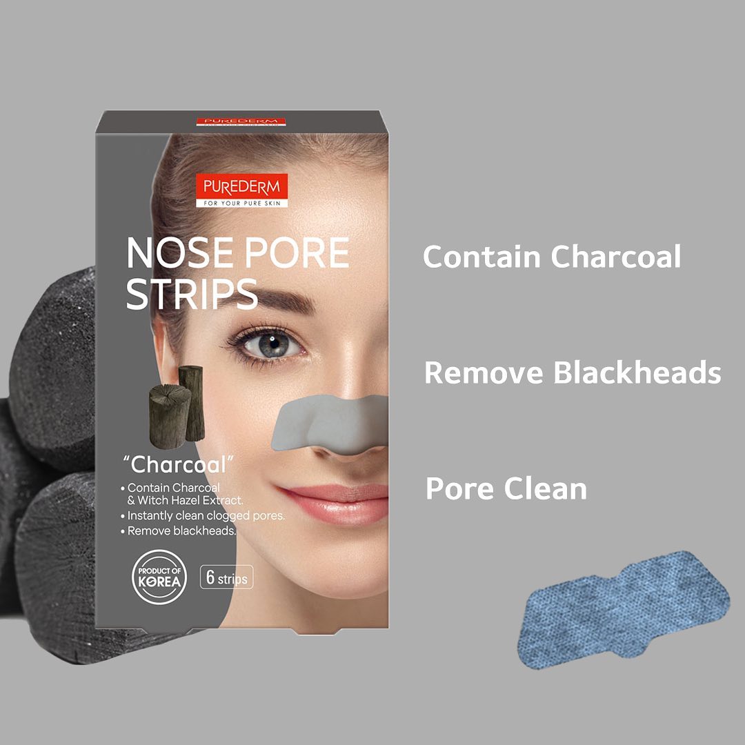 PUREDERM Nose Pore Strips Charcoal, Banditas de Carbón para Puntos Negros