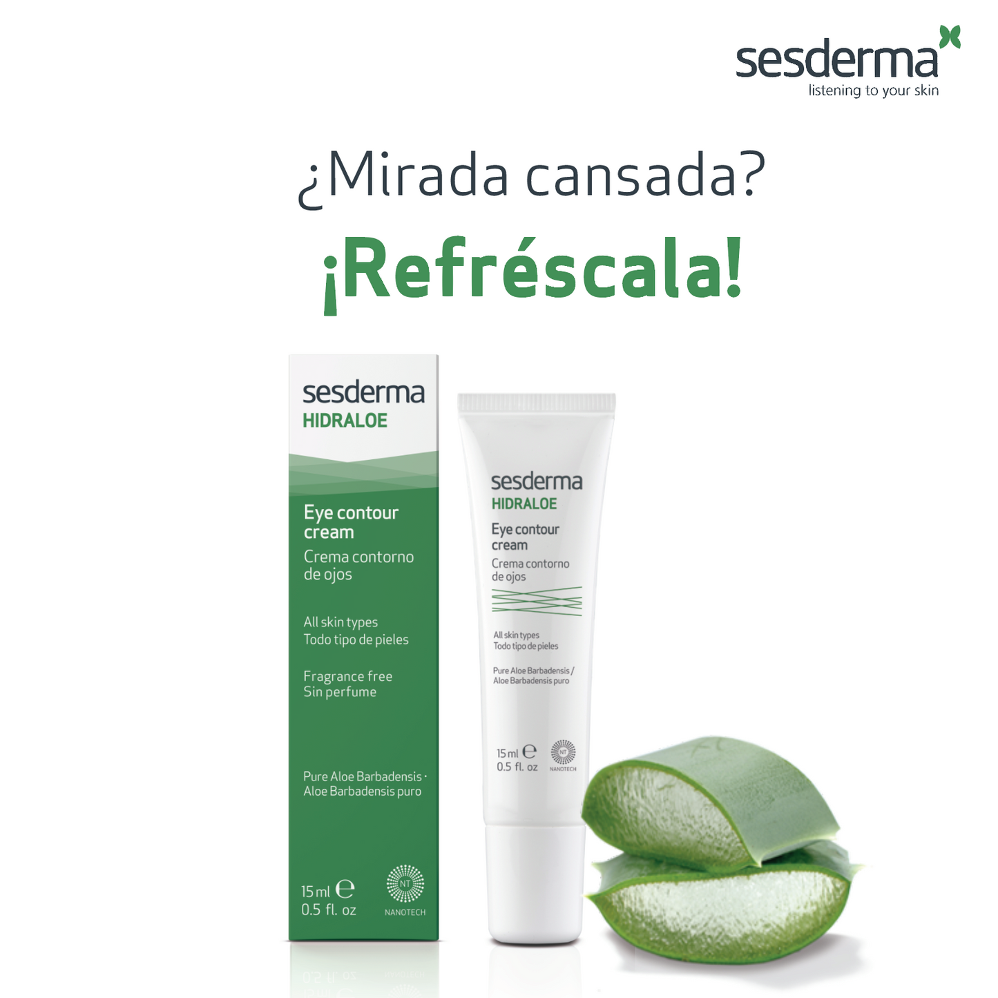 SESDERMA HIDRALOE Contorno de Ojos, Crema Hidratante con Aloe, 15ml