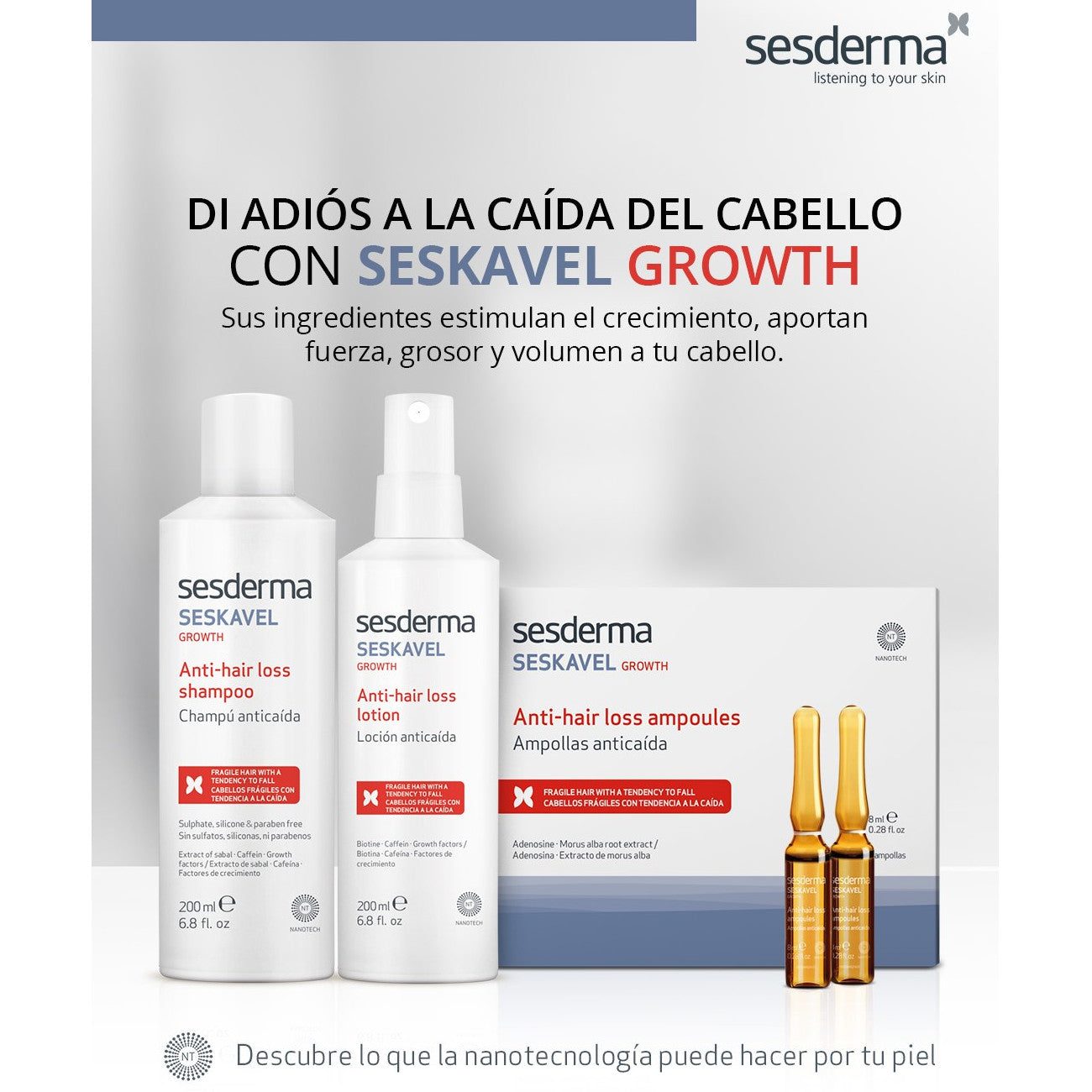 SESDERMA SESKAVEL Champú Anticaída, Previene y Frena la Caída de Cabello