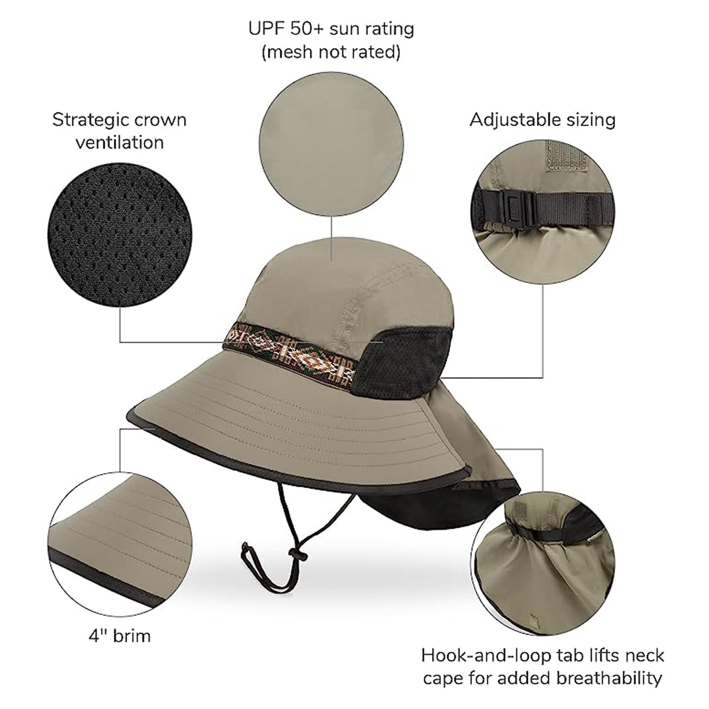 SUNDAY AFTERNOONS Sombrero Sand Black Adventure Adulto con Protección Solar