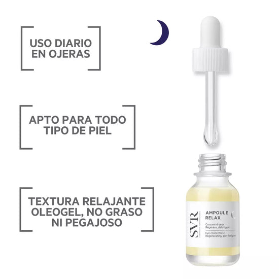 SVR Sérum Ampule Relax Yeux Noche, Contorno de Ojos, Calma y Relaja, 15ml