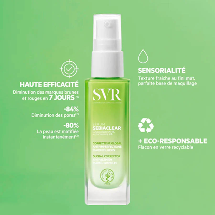 SVR Sebiaclear Sérum, Suero Anti-Imperfecciones, Anti-Marcas y Antiarrugas, 30ml