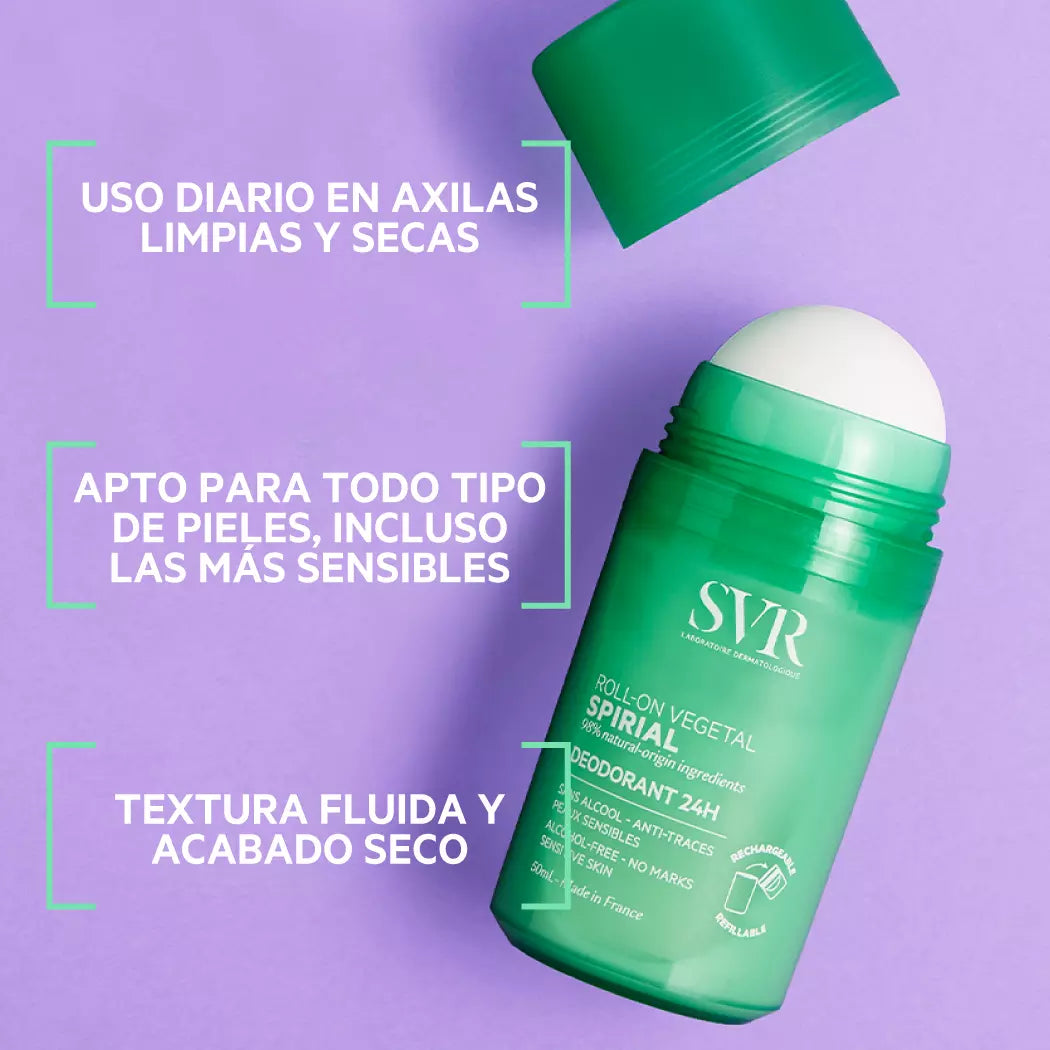 SVR Spirial Roll-On Végétal , Desodorante Vegano, Activos Naturales, 24hrs. 50ml