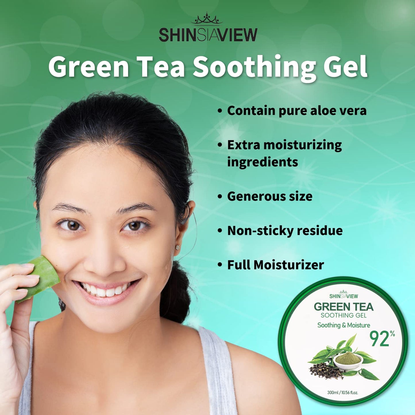 SHINSIAVIEW Green Tea Soothing Gel, Gel de Té verde con Áloe Vera 92%