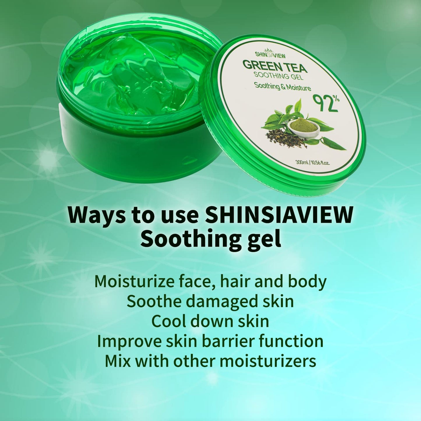 SHINSIAVIEW Green Tea Soothing Gel, Gel de Té verde con Áloe Vera 92%