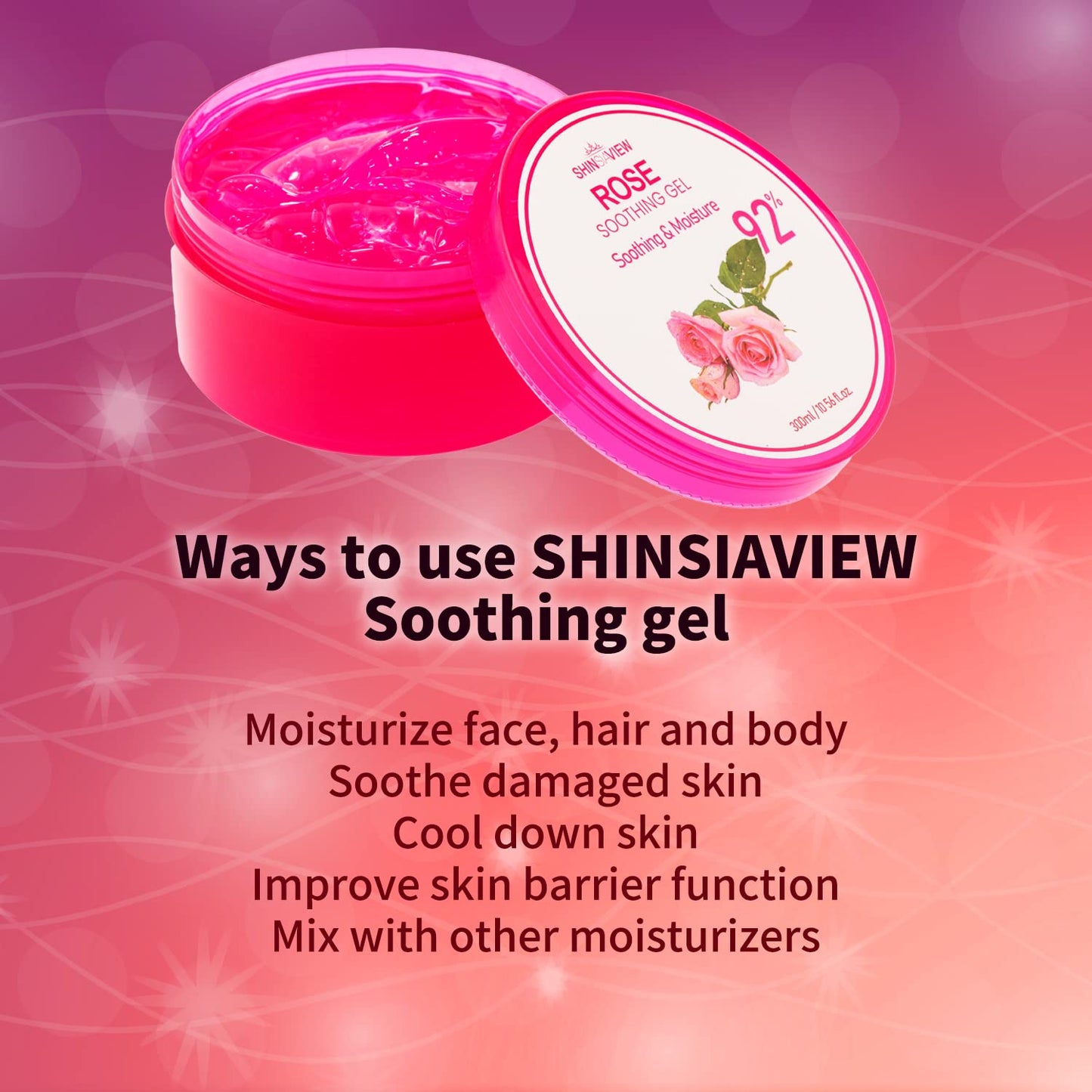 SHINSIAVIEW Rose Soothing Gel, Gel de Áloe Vera 92% con Agua de Rosas