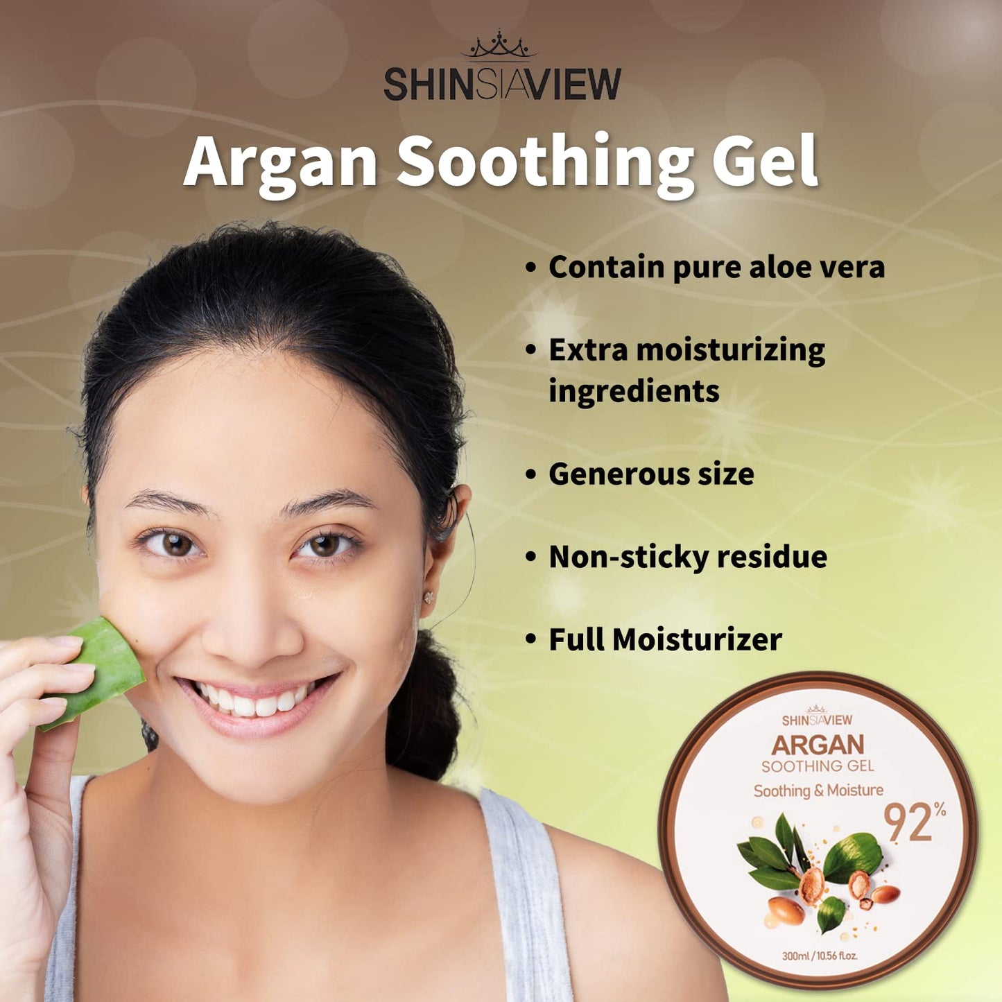 SHINSIAVIEW Argan Soothing Gel, Gel de Argán con Áloe Vera 92%