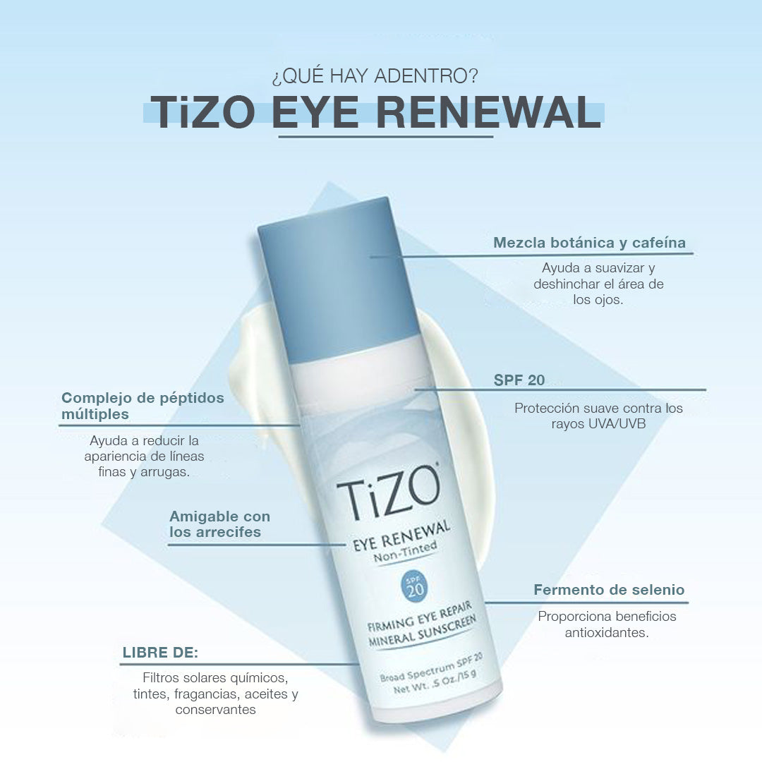 TIZO Eye Renewal, Protector Solar Mineral Sin Color para Contorno de Ojos SPF20, 15g