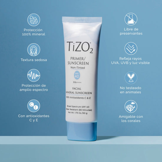 TIZO 2 Primer Sunscreen, Protector Solar Mineral, Facial, Sin Color, SPF40, 50g