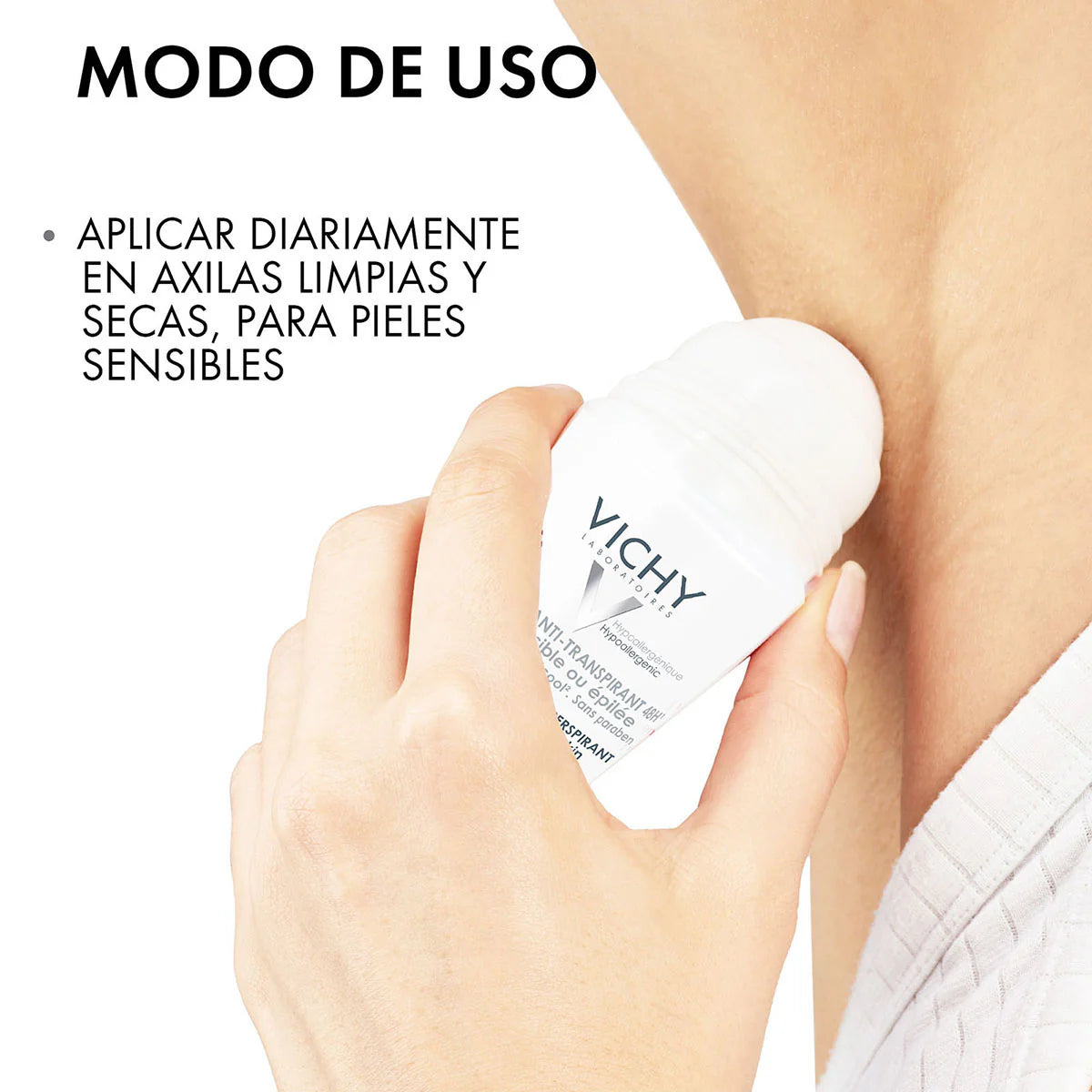 VICHY Desodorante Roll On Anti-Transpirante Calmante para Piel Sensible 48Hrs, 50ml
