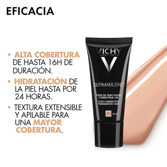 VICHY Dermablend Fluid, Maquillaje Fluido de Alta Cobertura SPF35 30ml