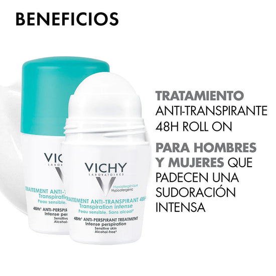 VICHY Desodorante Roll On  Regulador Anti-transpirante Intensivo 48Hrs, 50ml