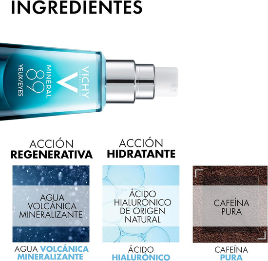 VICHY 89 Mineral Gel Contorno de Ojos, Mirada Luminosa Descansada, 15ml