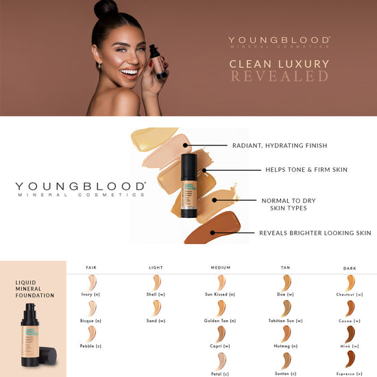 YOUNGBLOOD Liquid Mineral Foundation, Base mineral líquida 30ml